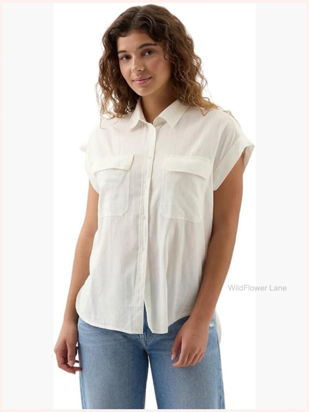 Women's Drapey Button Down Shirt with Chest Pockets Relaxed Fit